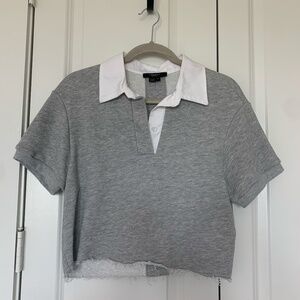 Cropped polo top, Grey/White, Size Medium